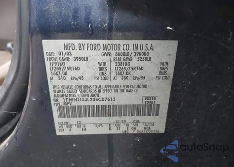 2003 Ford Excursion Eddie Bauer z USA, uszkodzony, nr VIN 1FMNU44L23EC07613